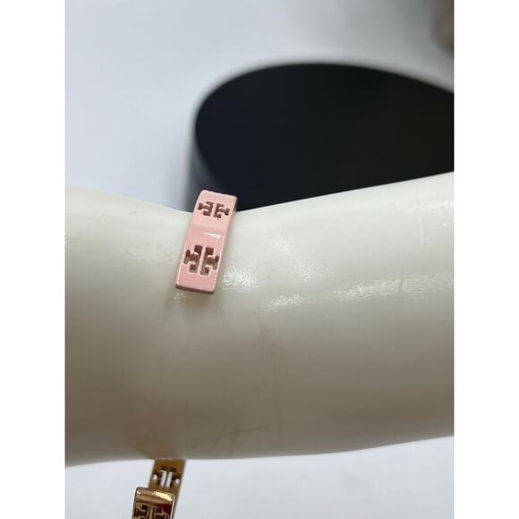 Tory Burch Pretty Pink Half Enamel Dipped Gold Plated Cuff Bracelet - Picture 2 of 6